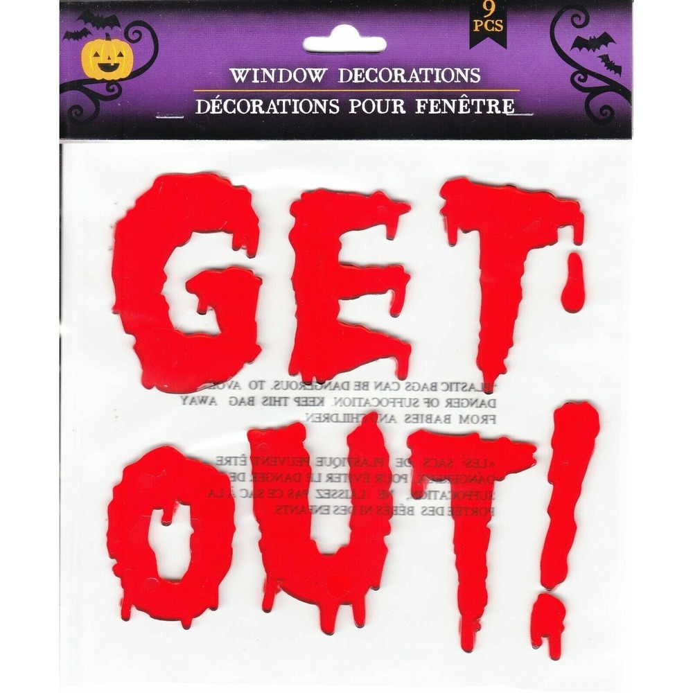 NEW HALLOWEEN 9 pc Red Blood GET OUT Window Gel Clings Decorations‎ Spooky Scary